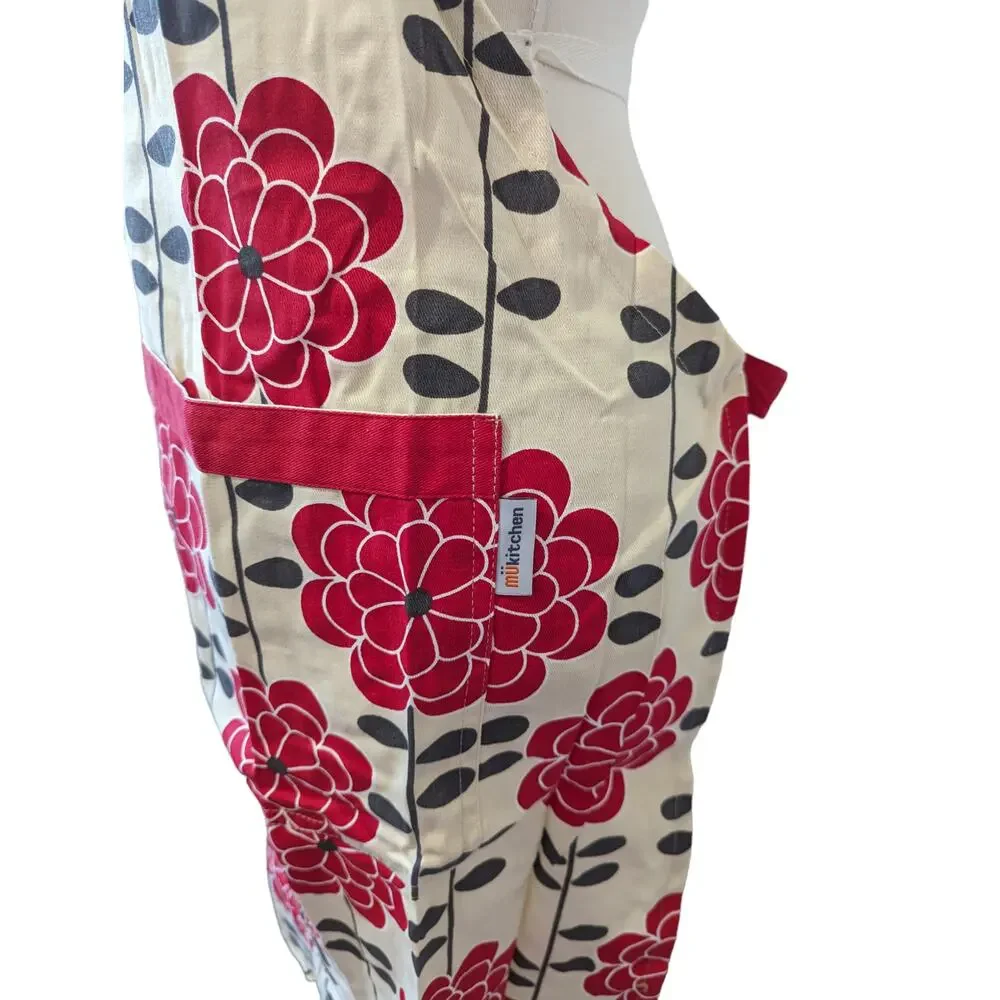 NWT Floral Apron With Large Chef Pockets Adjustable Neck Ring Extra Long Ties